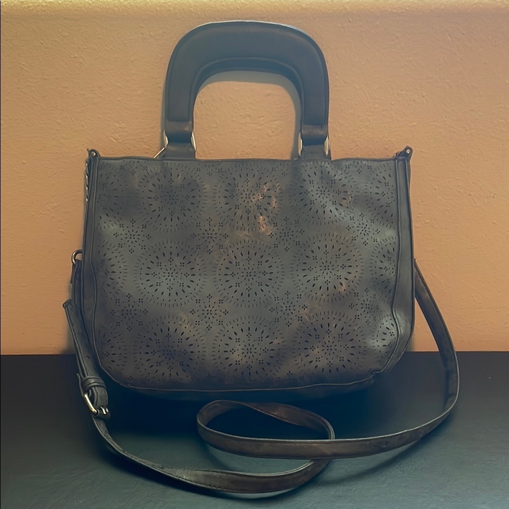 Laser-Cut Medium Tote Bag, Women’s, Gray